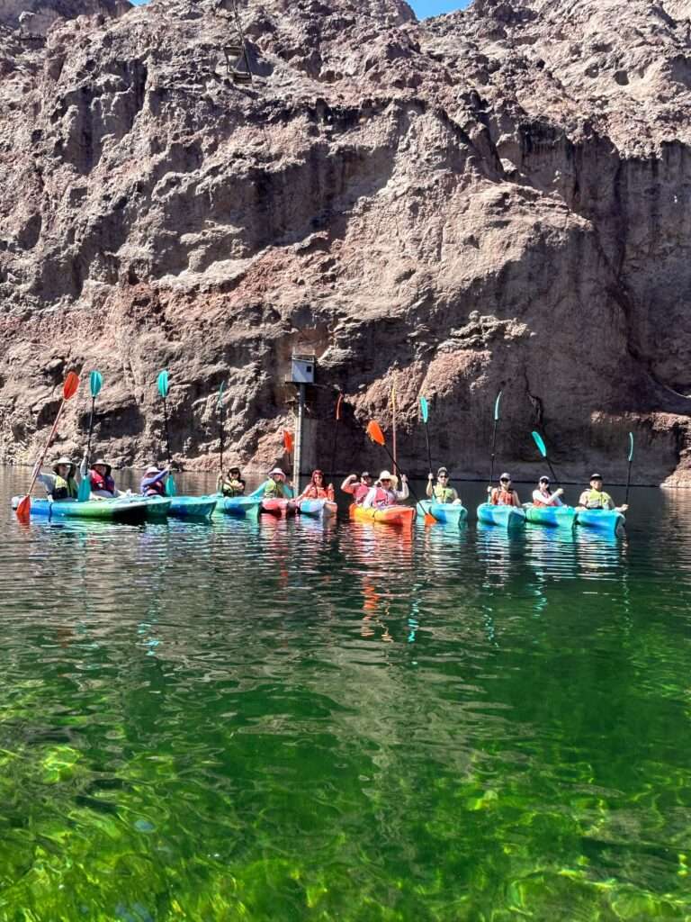 Eleven Kayakers In The Colorado River Veteran Kayaks Las Vegas Kayak Tour 768x1024 1 Veteran Kayaks